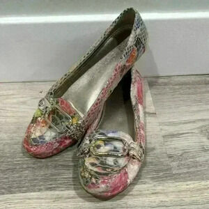 Anne Klein Colorful Floral Faux Snake Leather Driving Flats Slip On Shoes Size 6